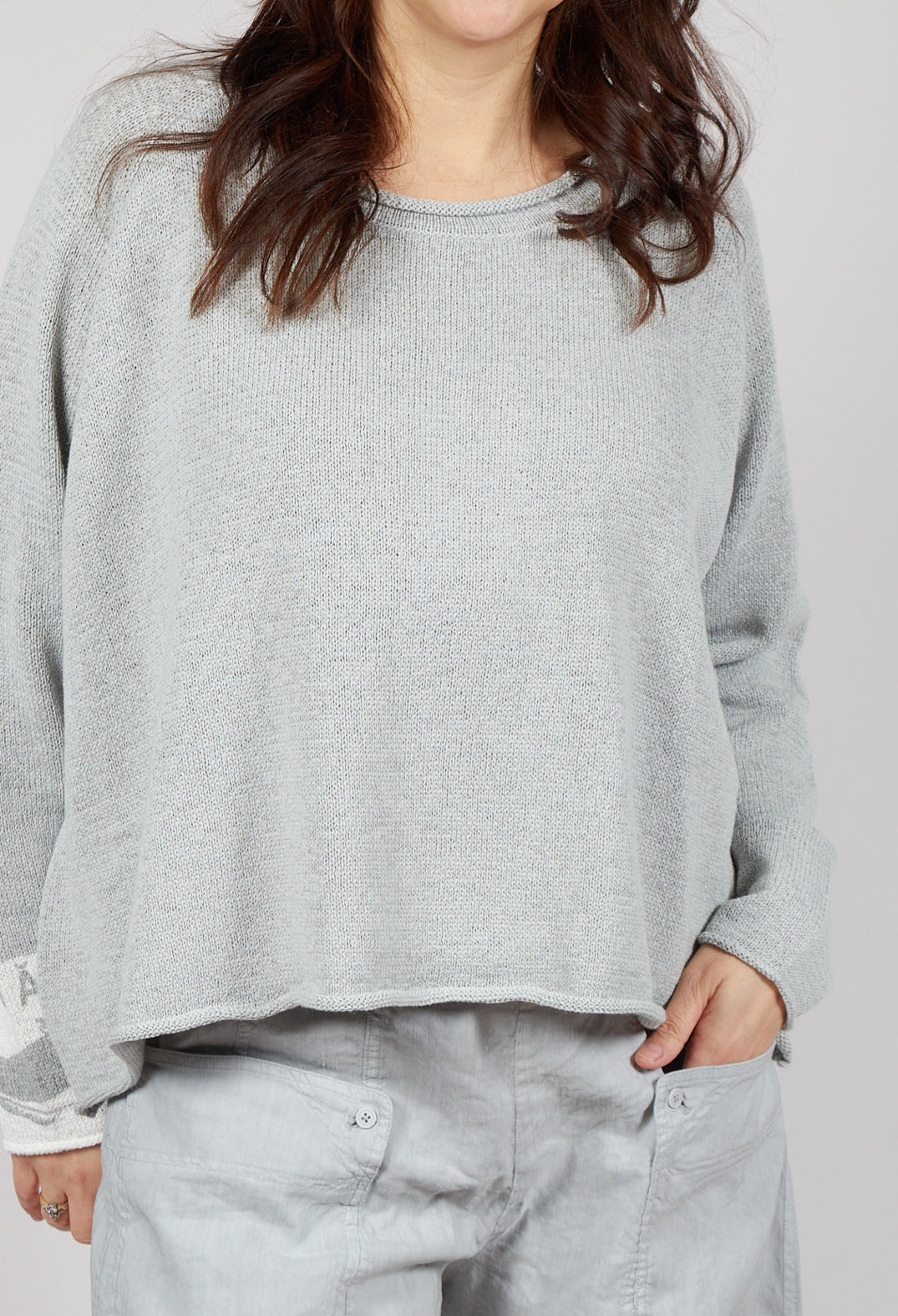 Round Neck Jumper in Grey Print