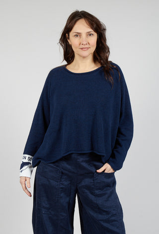 Round Neck Jumper in Navy Print