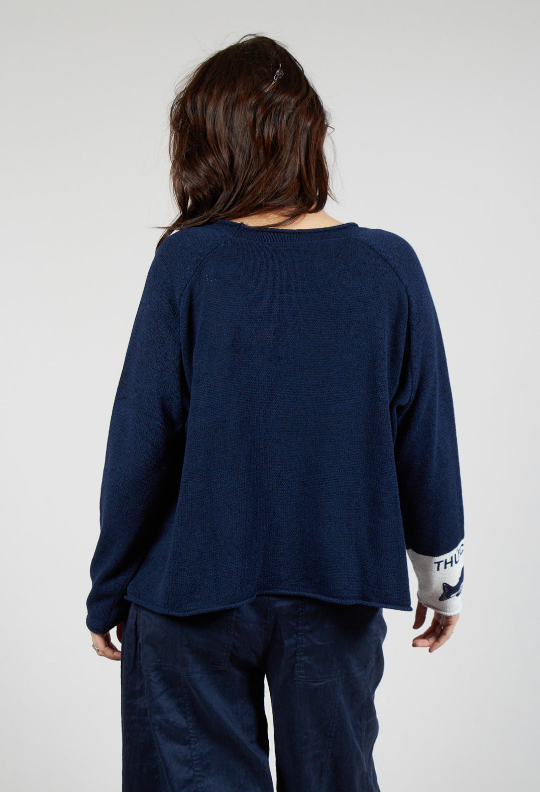 Round Neck Jumper in Navy Print