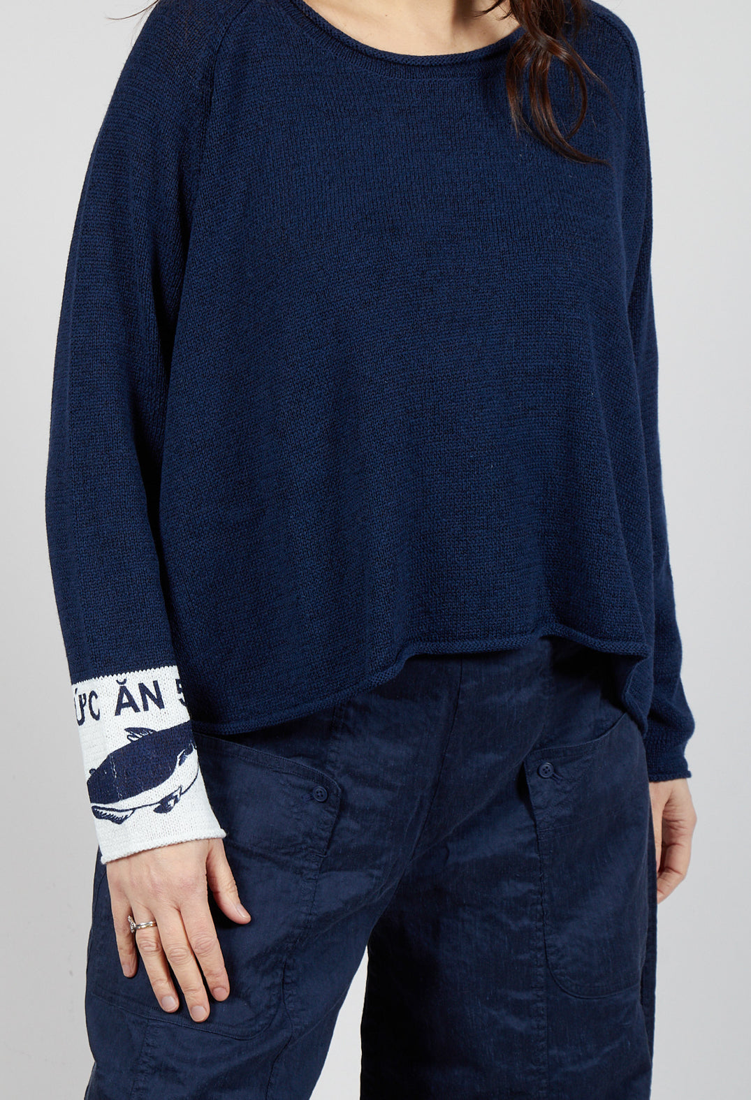 Round Neck Jumper in Navy Print