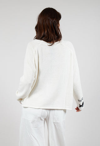 Round Neck Jumper in Offwhite Print