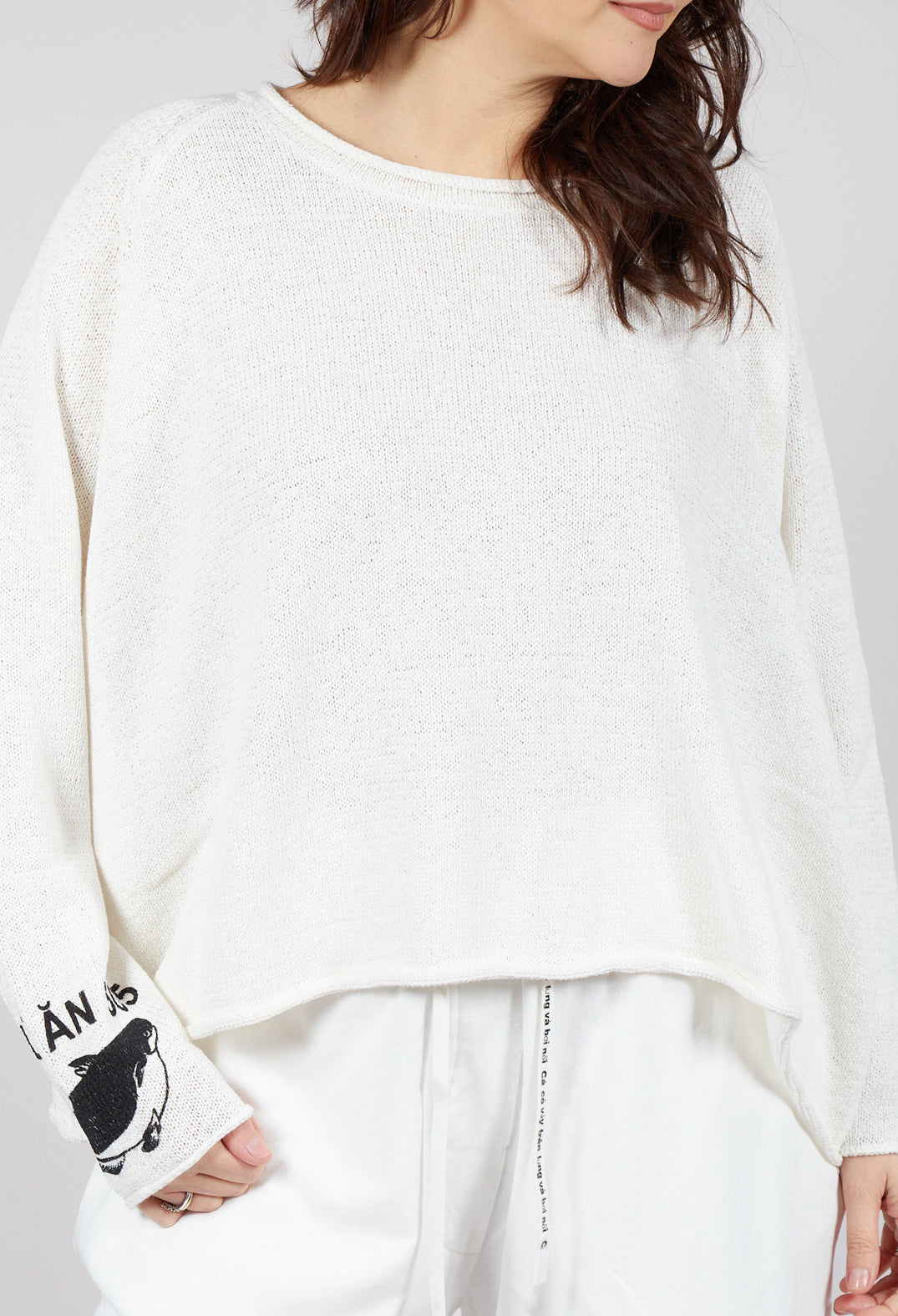 Round Neck Jumper in Offwhite Print