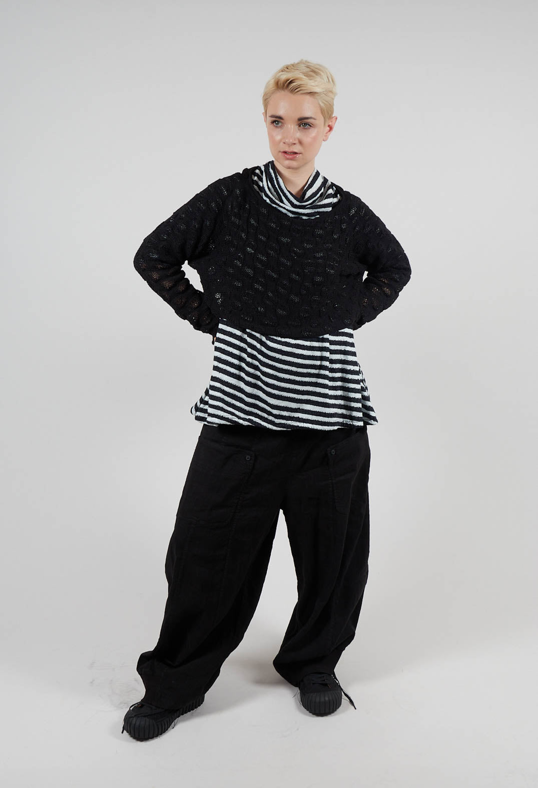 Trousers with Fold Over Waistband in Black