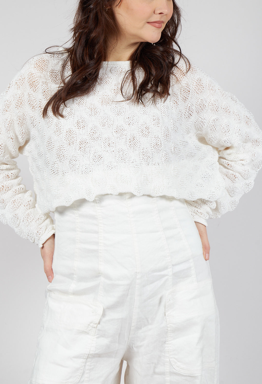 Textured Knitted Jumper in Offwhite