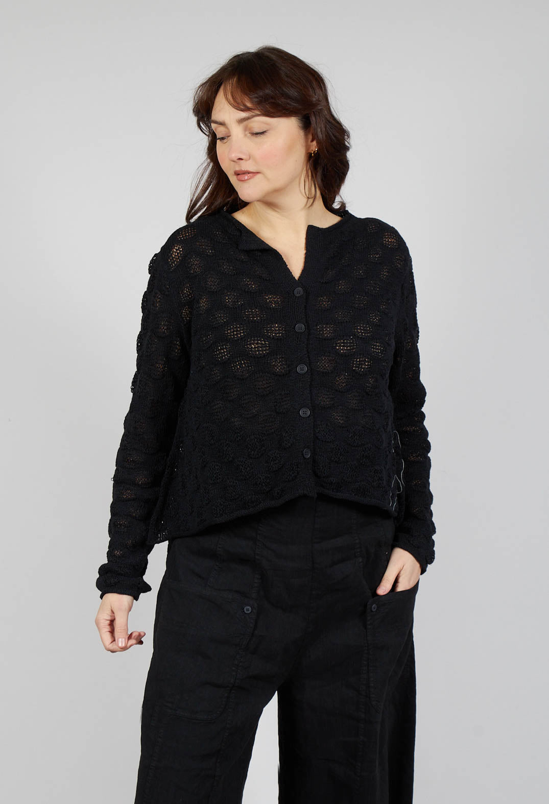 Textured Knitted Cardigan in Black