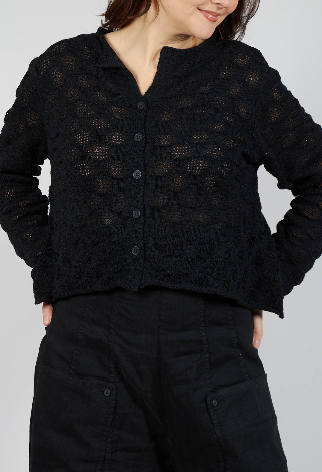 Textured Knitted Cardigan in Black