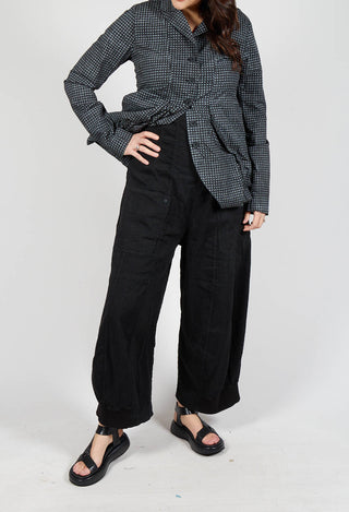 Trousers with Fold Over Waistband in Black