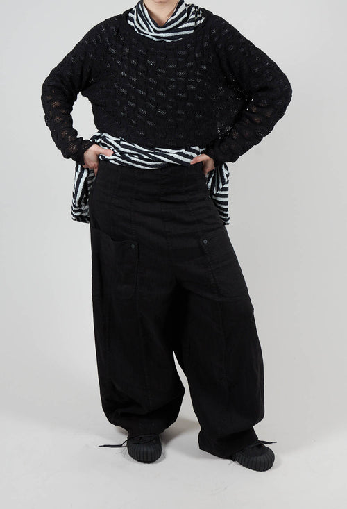 Trousers with Fold Over Waistband in Black