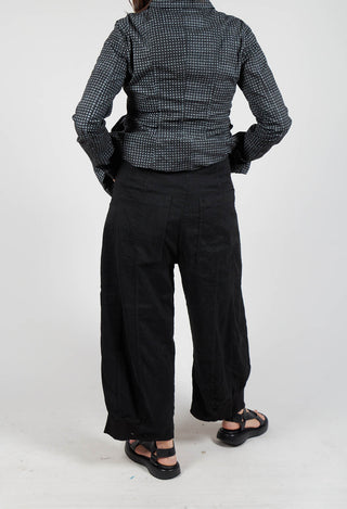 Trousers with Fold Over Waistband in Black