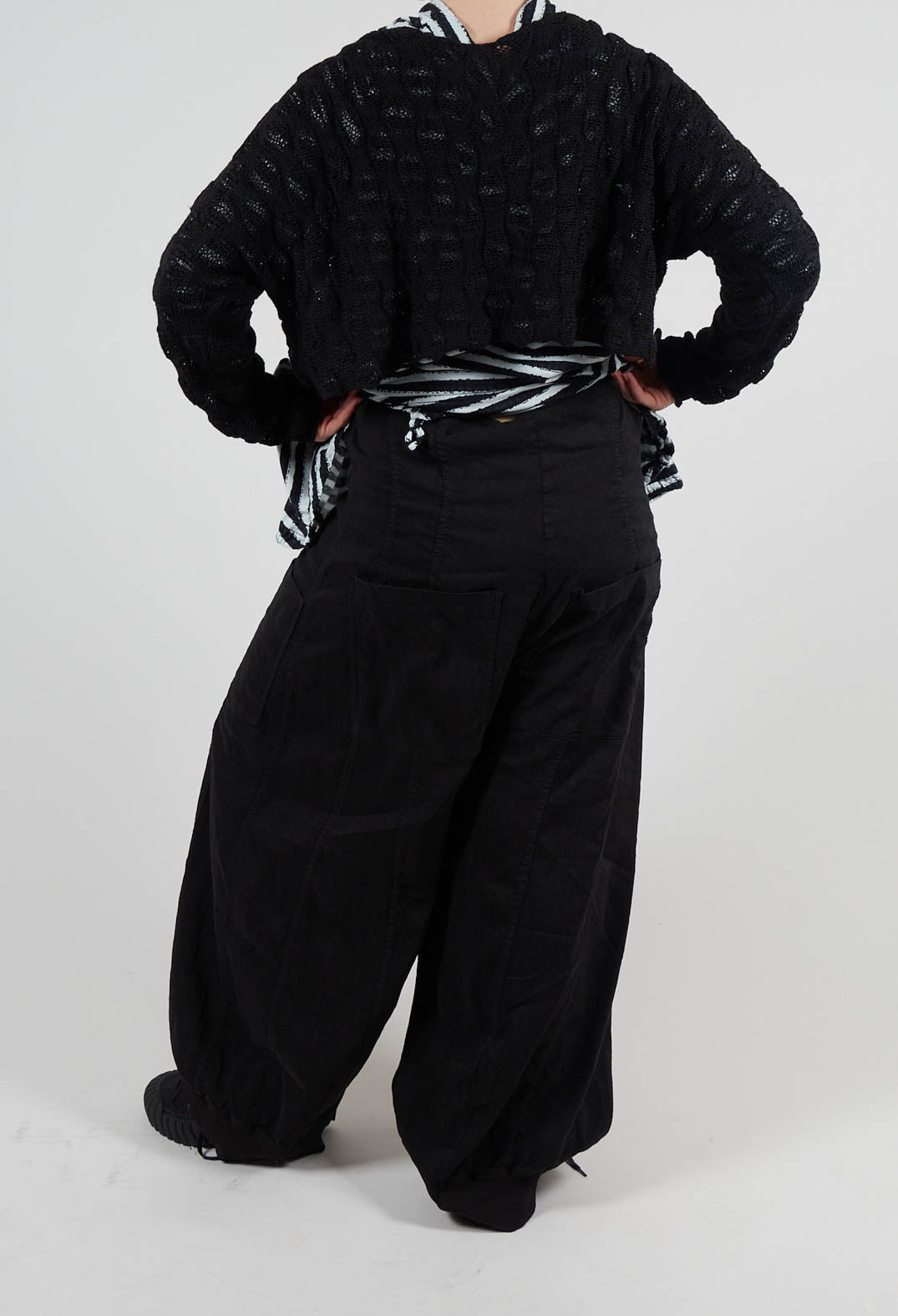 Trousers with Fold Over Waistband in Black