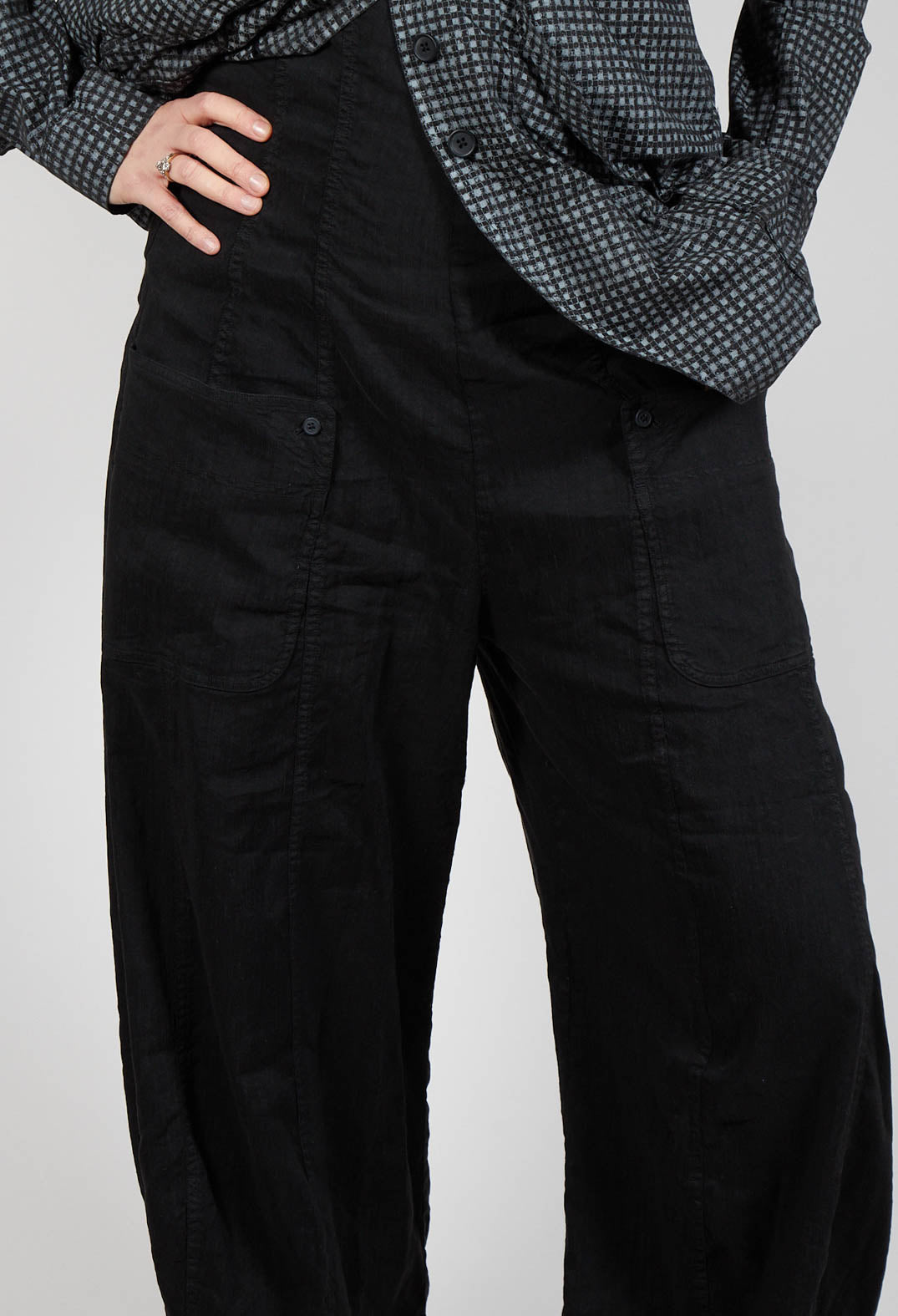 Trousers with Fold Over Waistband in Black