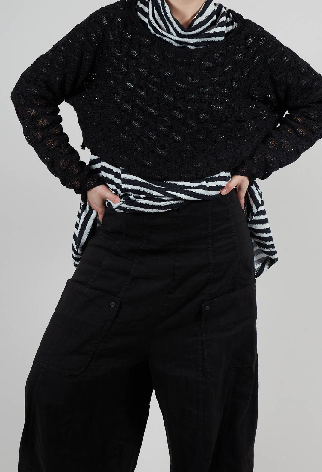 Trousers with Fold Over Waistband in Black