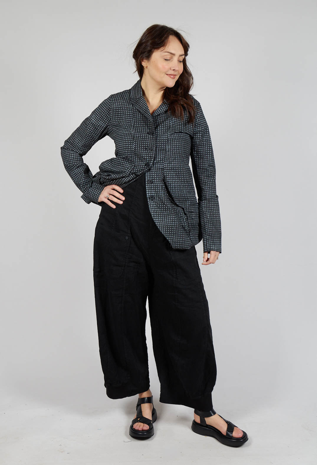 Trousers with Fold Over Waistband in Black