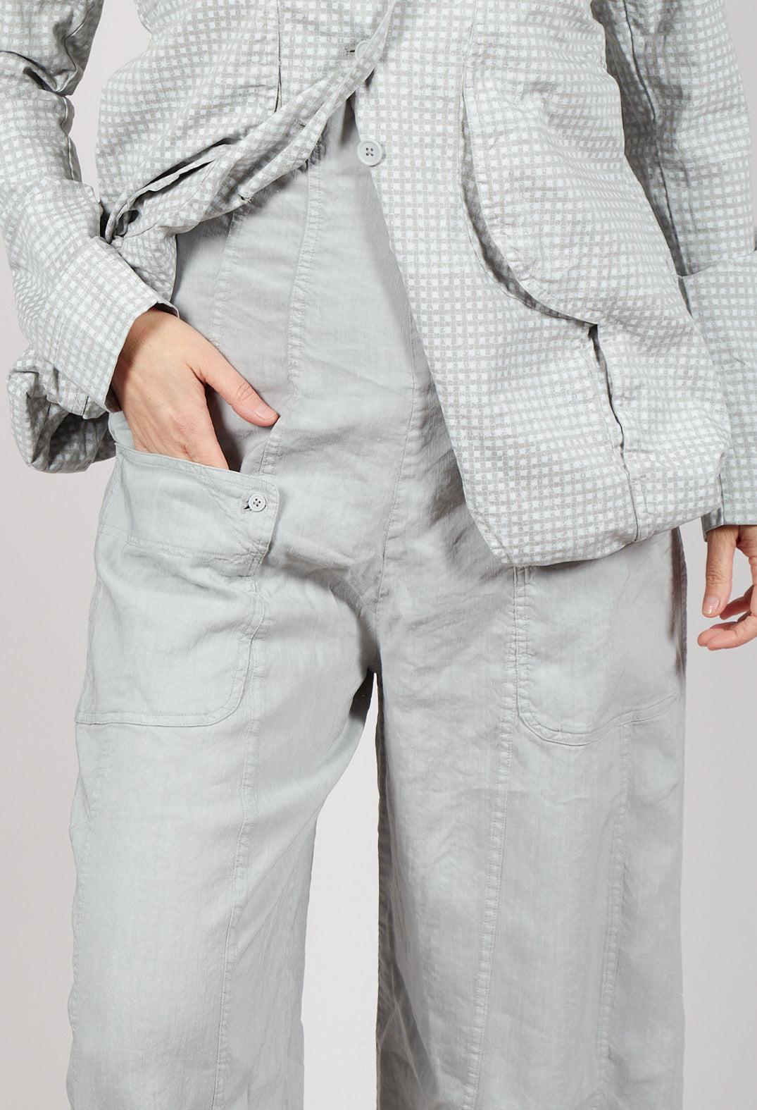 Trousers with Fold Over Waistband in Grey