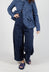 Trousers with Fold Over Waistband in Navy