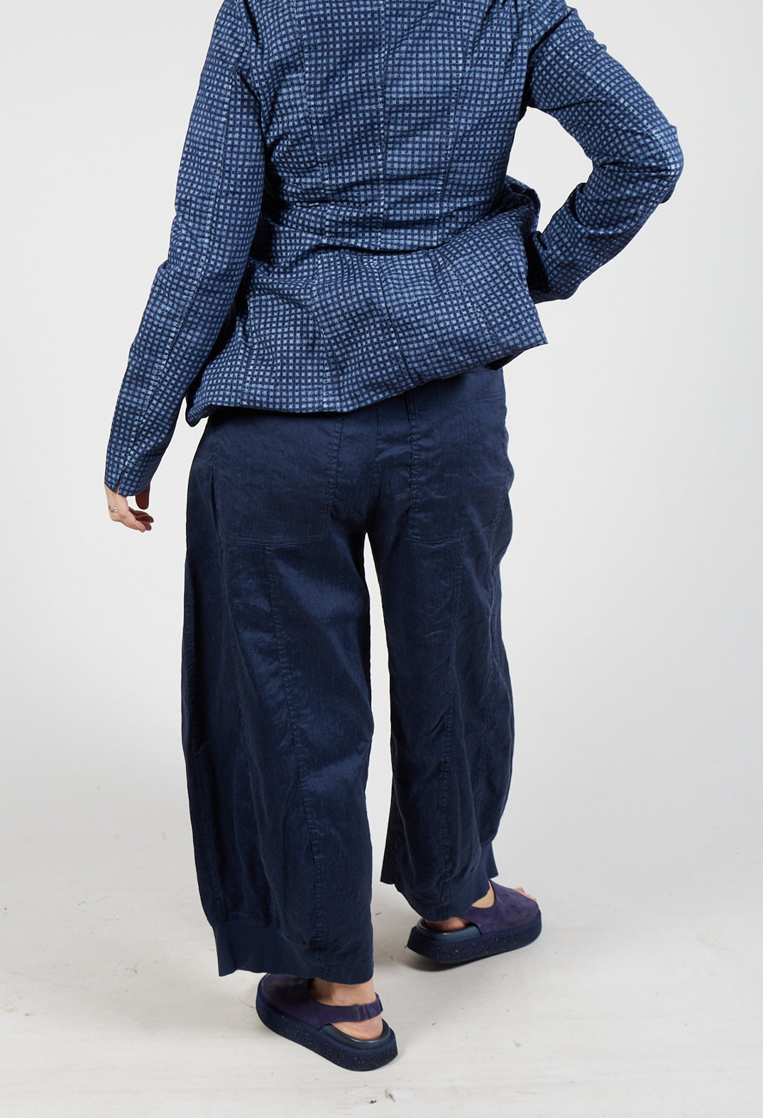 Trousers with Fold Over Waistband in Navy