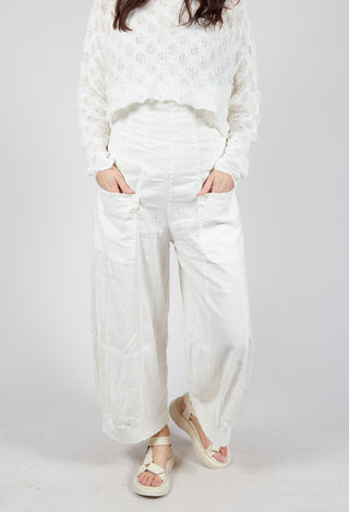 Trousers with Fold Over Waistband in Offwhite