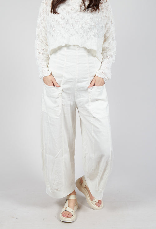 Trousers with Fold Over Waistband in Offwhite