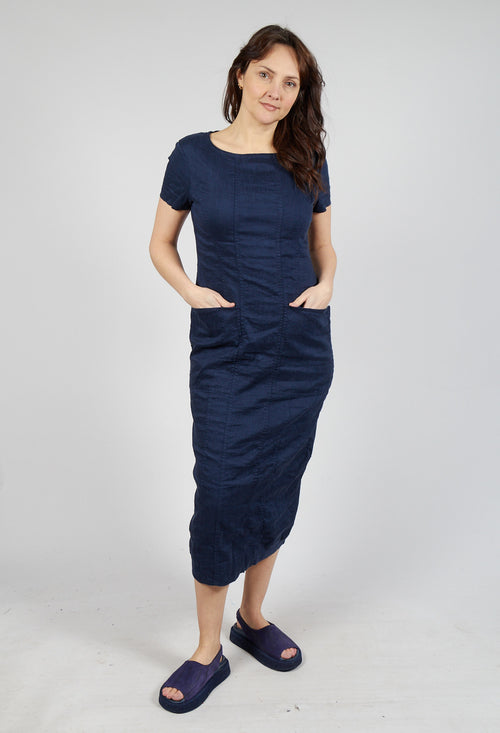 Short Sleeve Fitted Dress in Navy