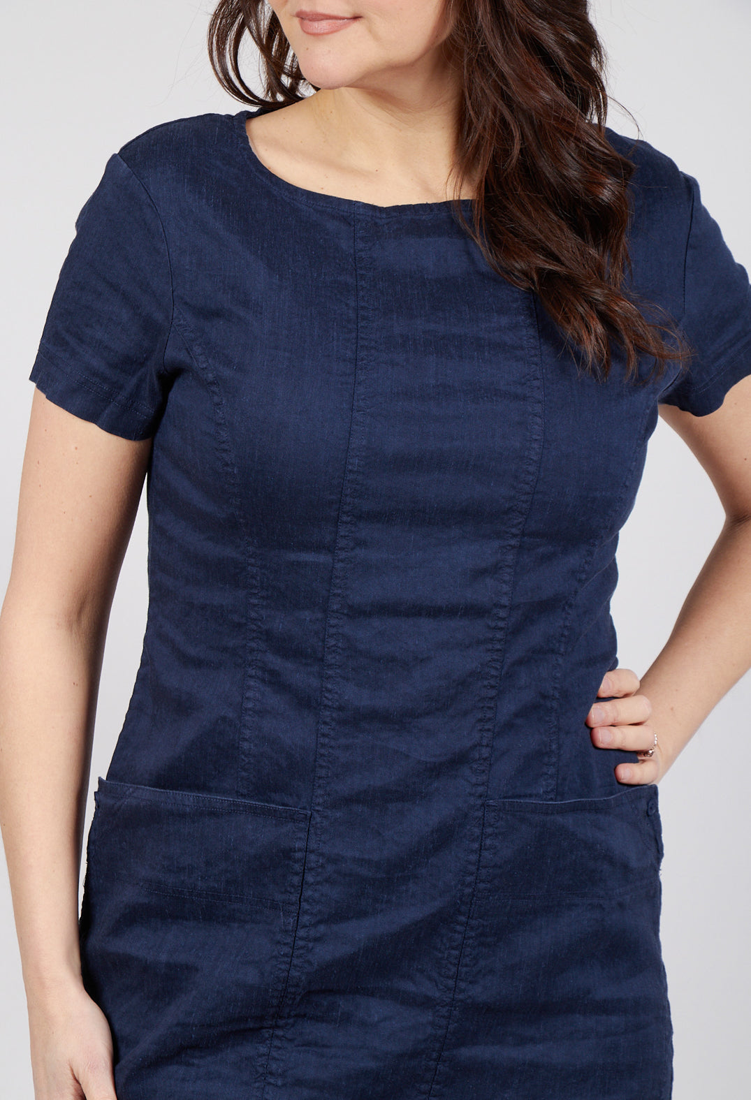 Short Sleeve Fitted Dress in Navy