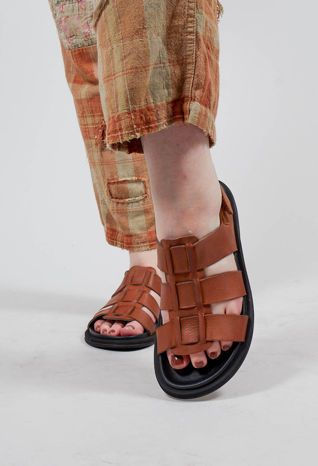 Multi Strap Sandals in Gasoline Cognac