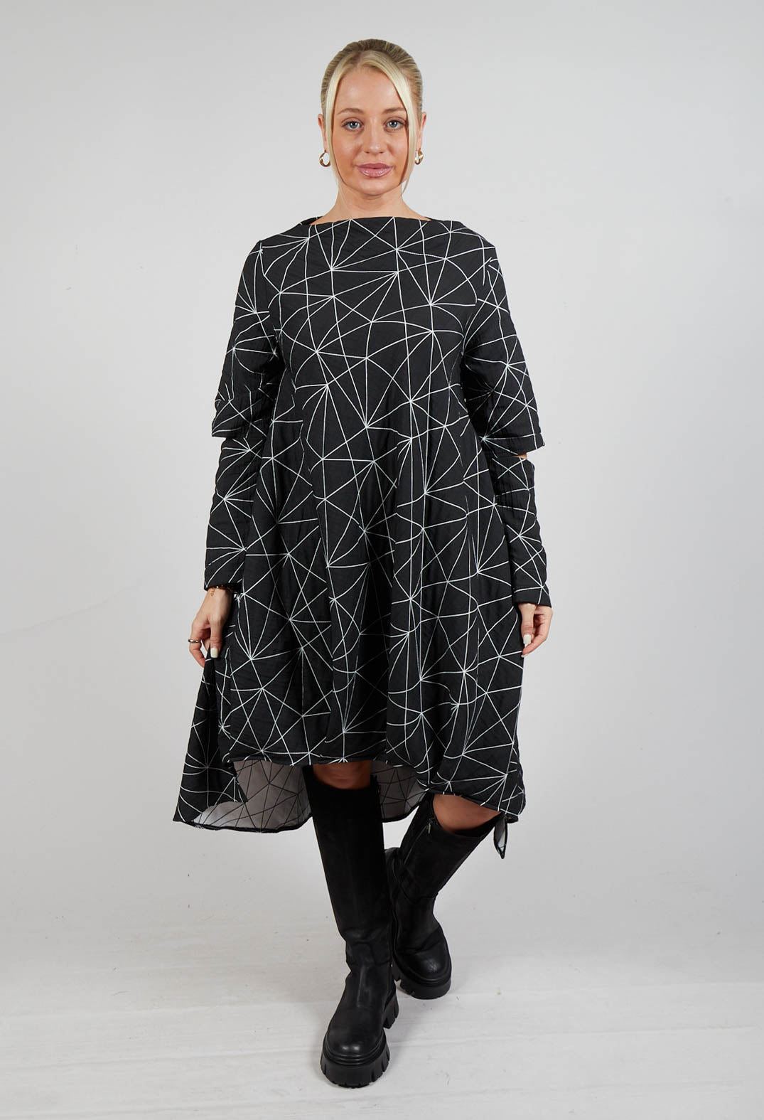 A-Line Upal Dress in Black with White