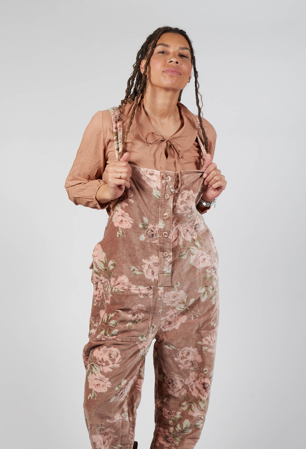 Alain Jumpsuit in Velour Fleur Rose