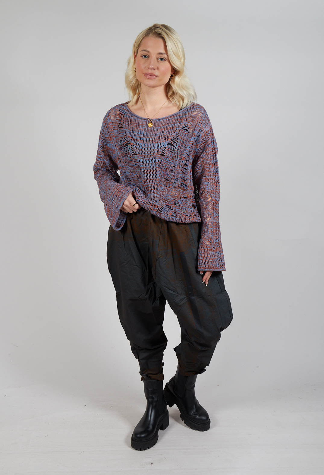 Allover Print Trousers in Grey and Brown