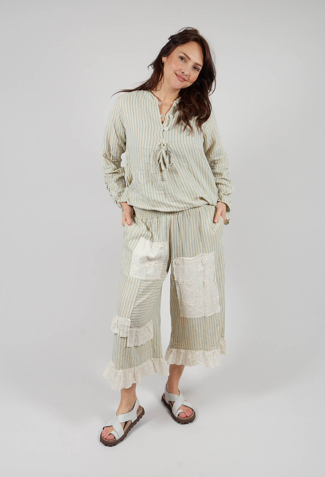 Ange Pants in Gaz Cotton Raye Bleu