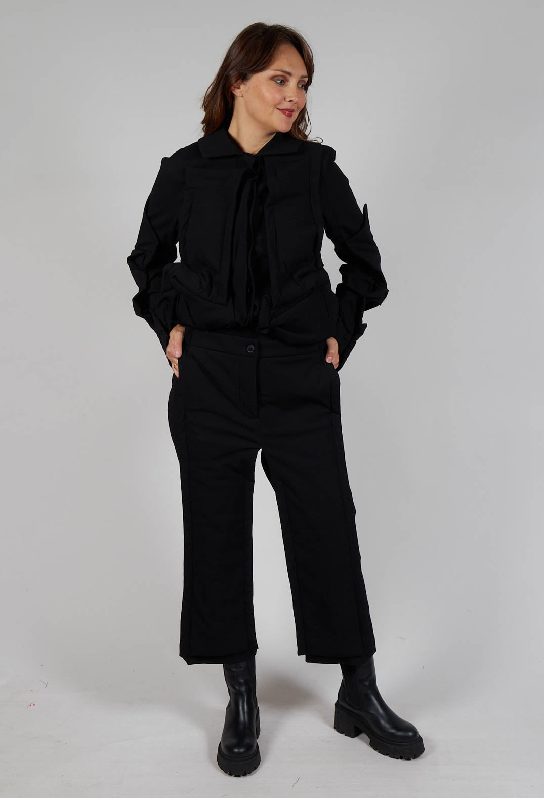 Ankle Double Front Trousers in Black