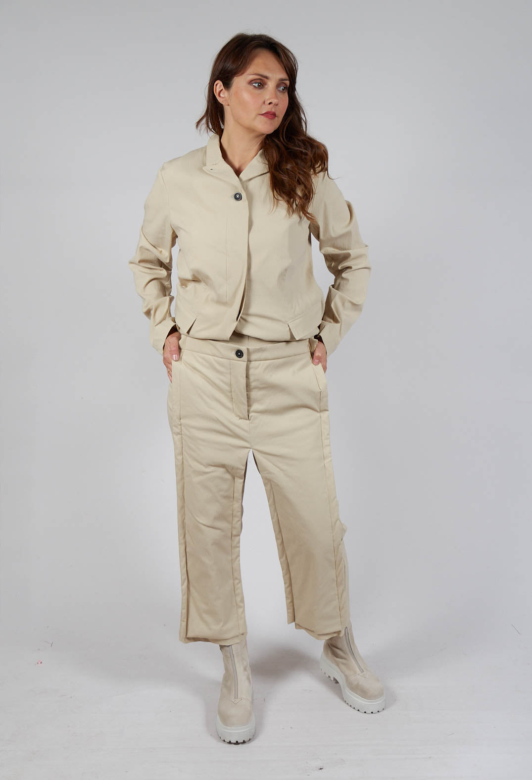 Ankle Double Front Trousers in Bone