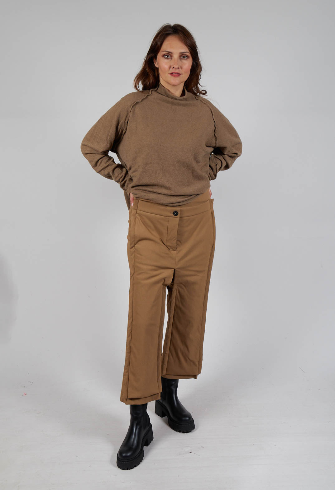 Ankle Double Front Trousers in Camel