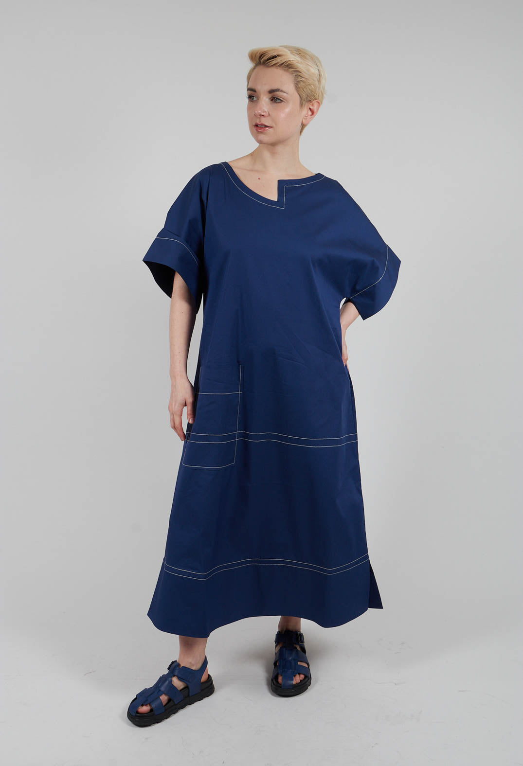 Asymetric Neckline Dress in Azure Blue