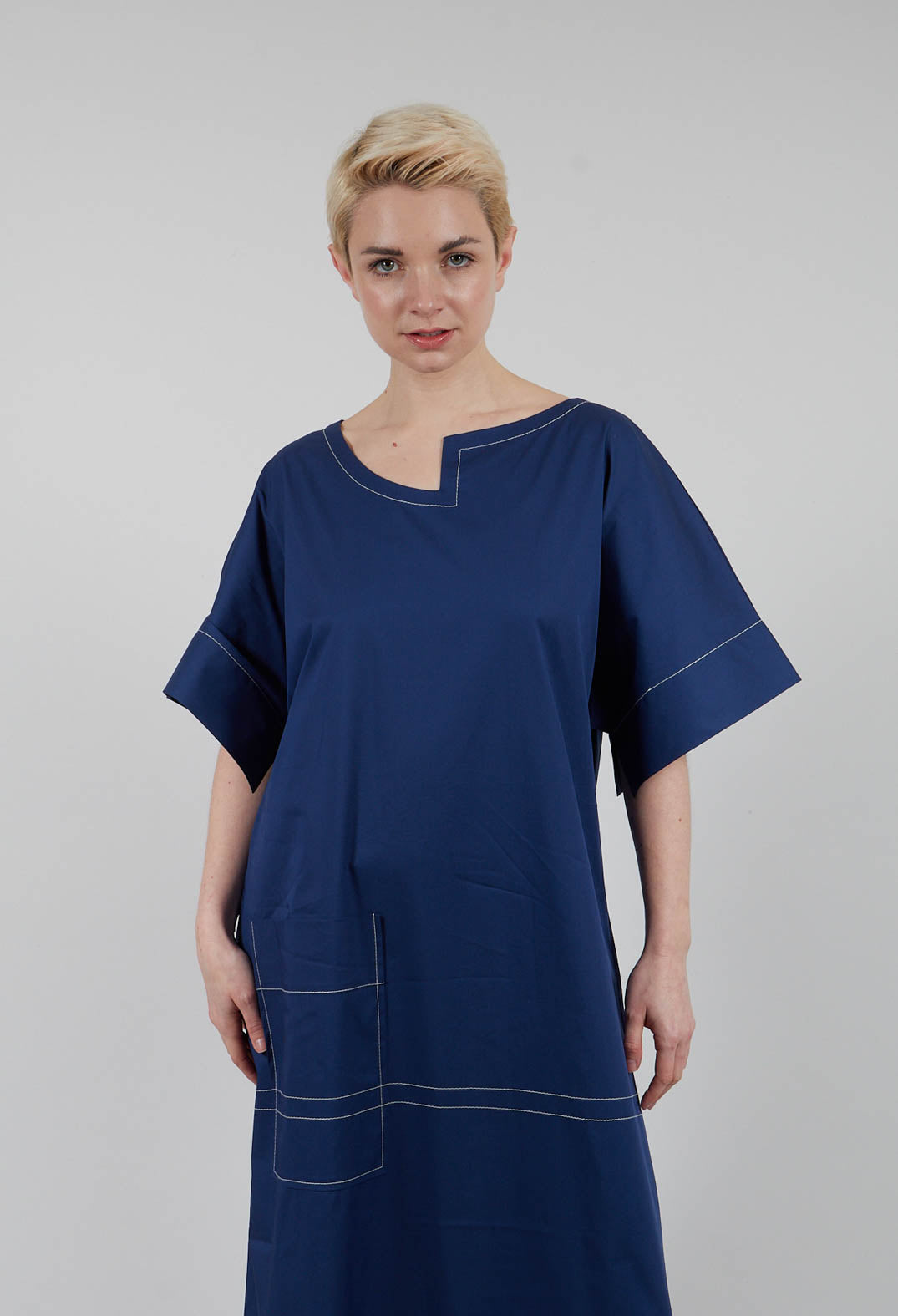 Asymetric Neckline Dress in Azure Blue