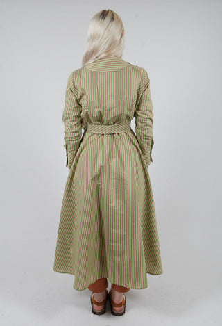 Asymmertic Pinstripe Dress in Beige and Green