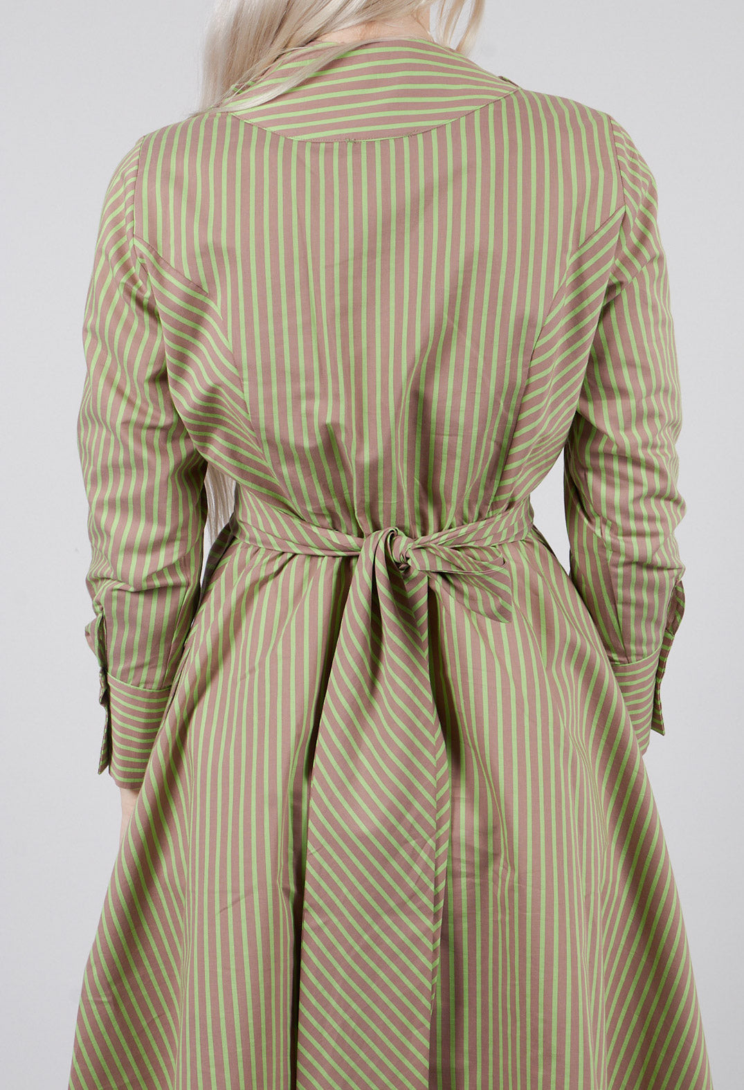 Asymmertic Pinstripe Dress in Beige and Green