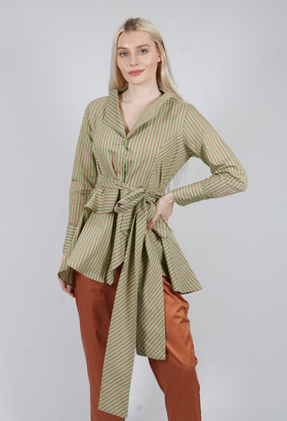 Asymmertic Pinstripe Jacket in Beige and Green