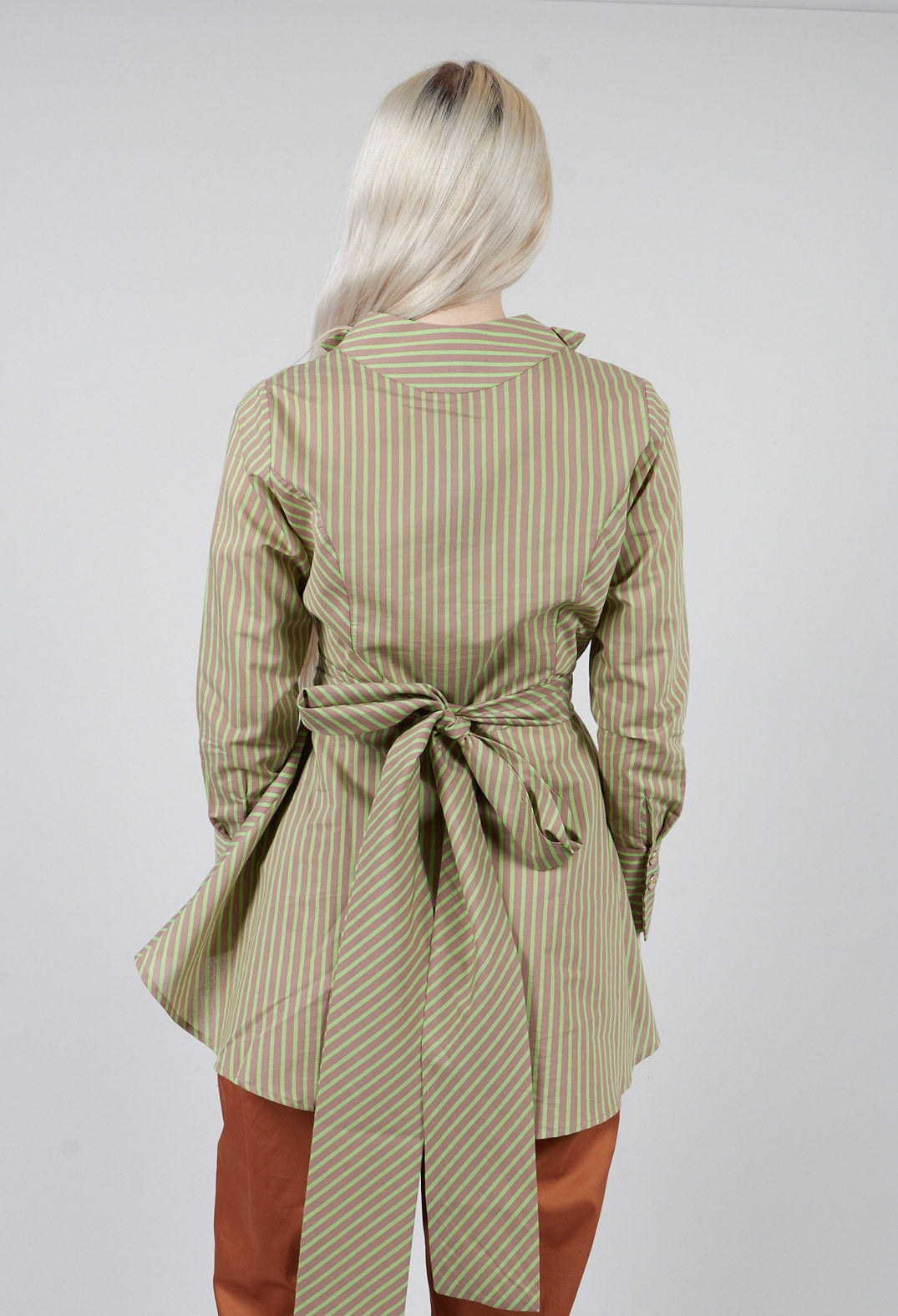 Asymmertic Pinstripe Jacket in Beige and Green