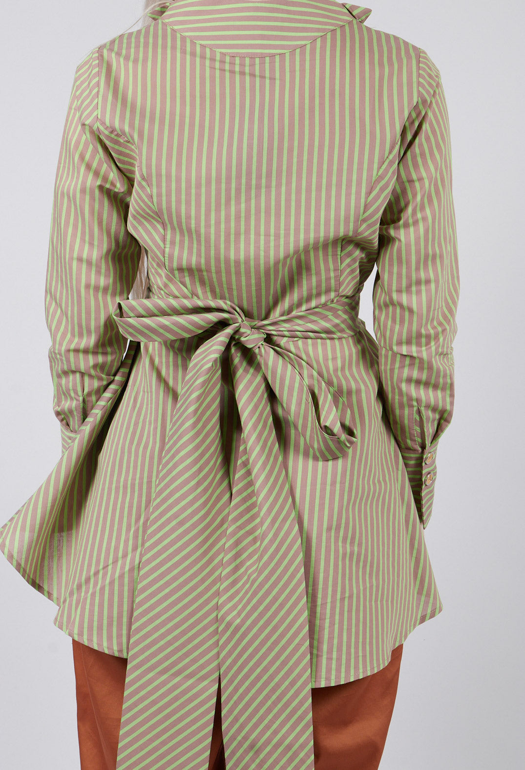 Asymmertic Pinstripe Jacket in Beige and Green