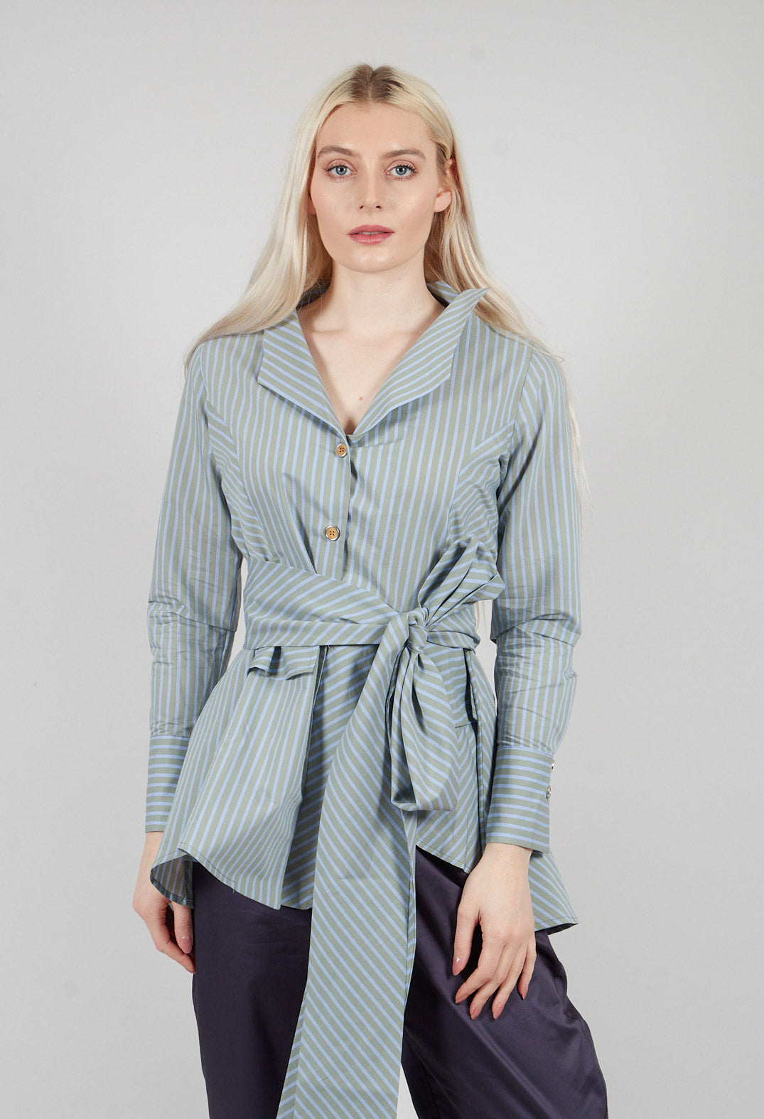 Asymmertic Pinstripe Jacket in Blue and Green