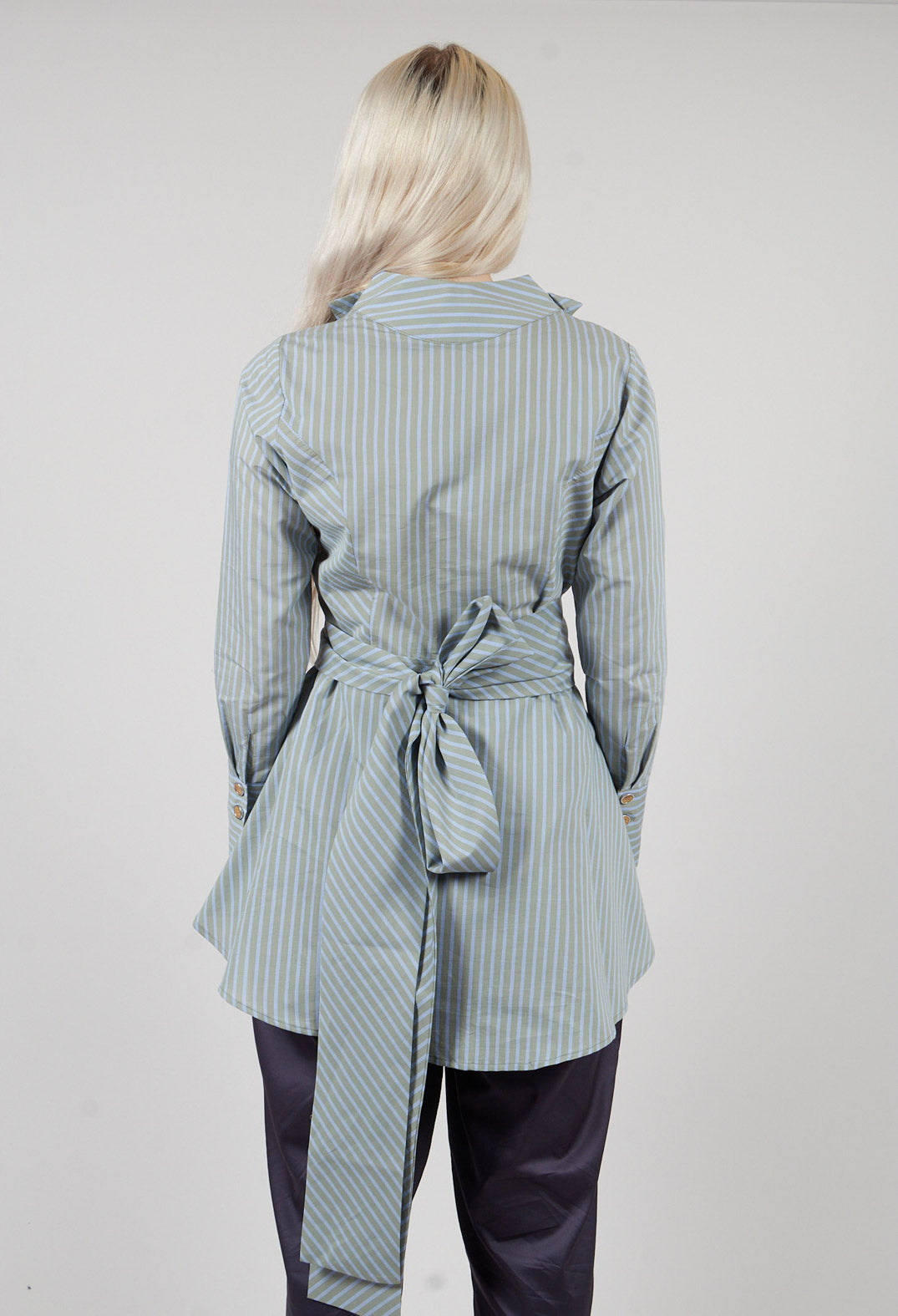 Asymmertic Pinstripe Jacket in Blue and Green