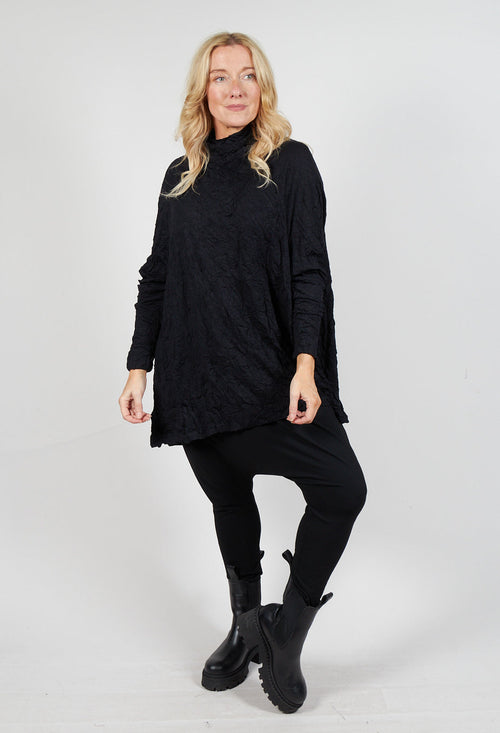 Asymmetric Crinkle Top in Black