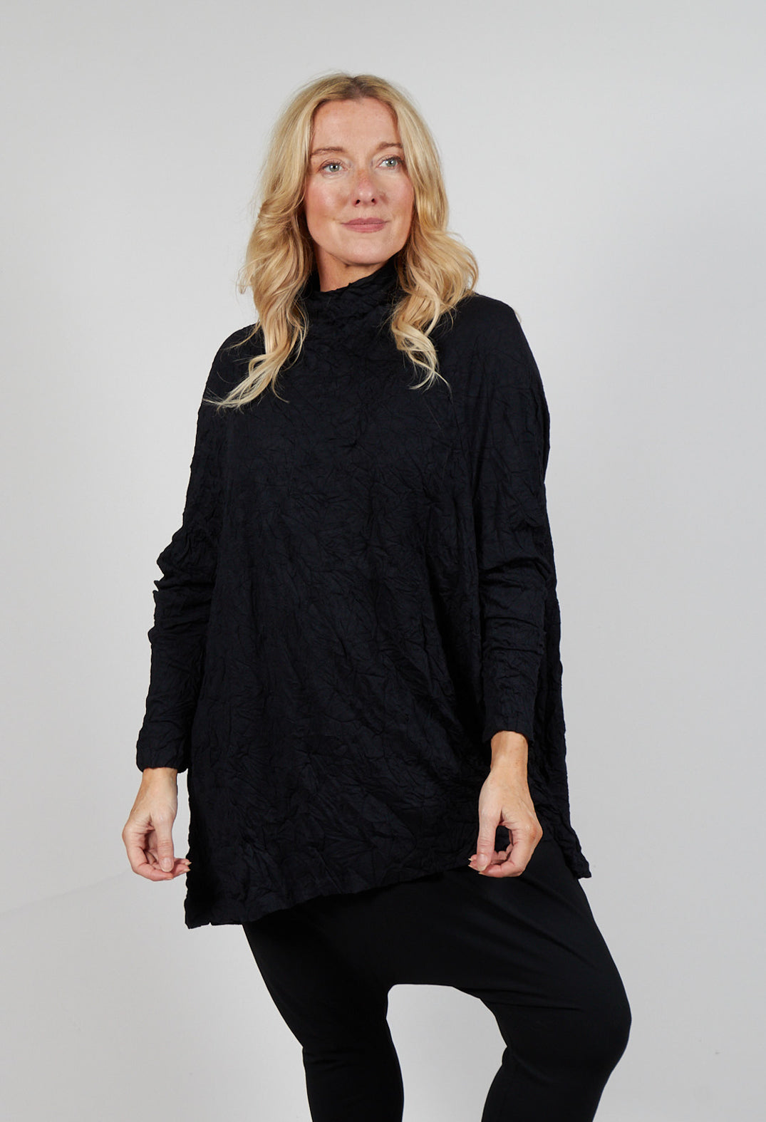 Asymmetric Crinkle Top in Black