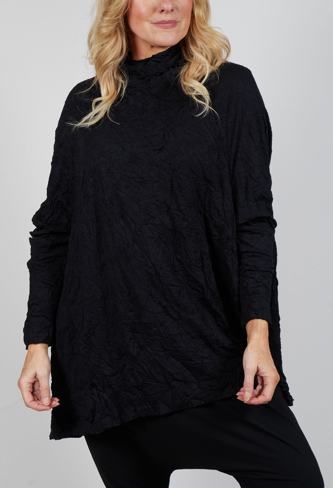 Asymmetric Crinkle Top in Black