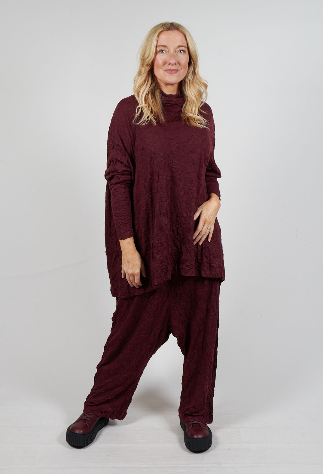 Asymmetric Crinkle Top in Merlot