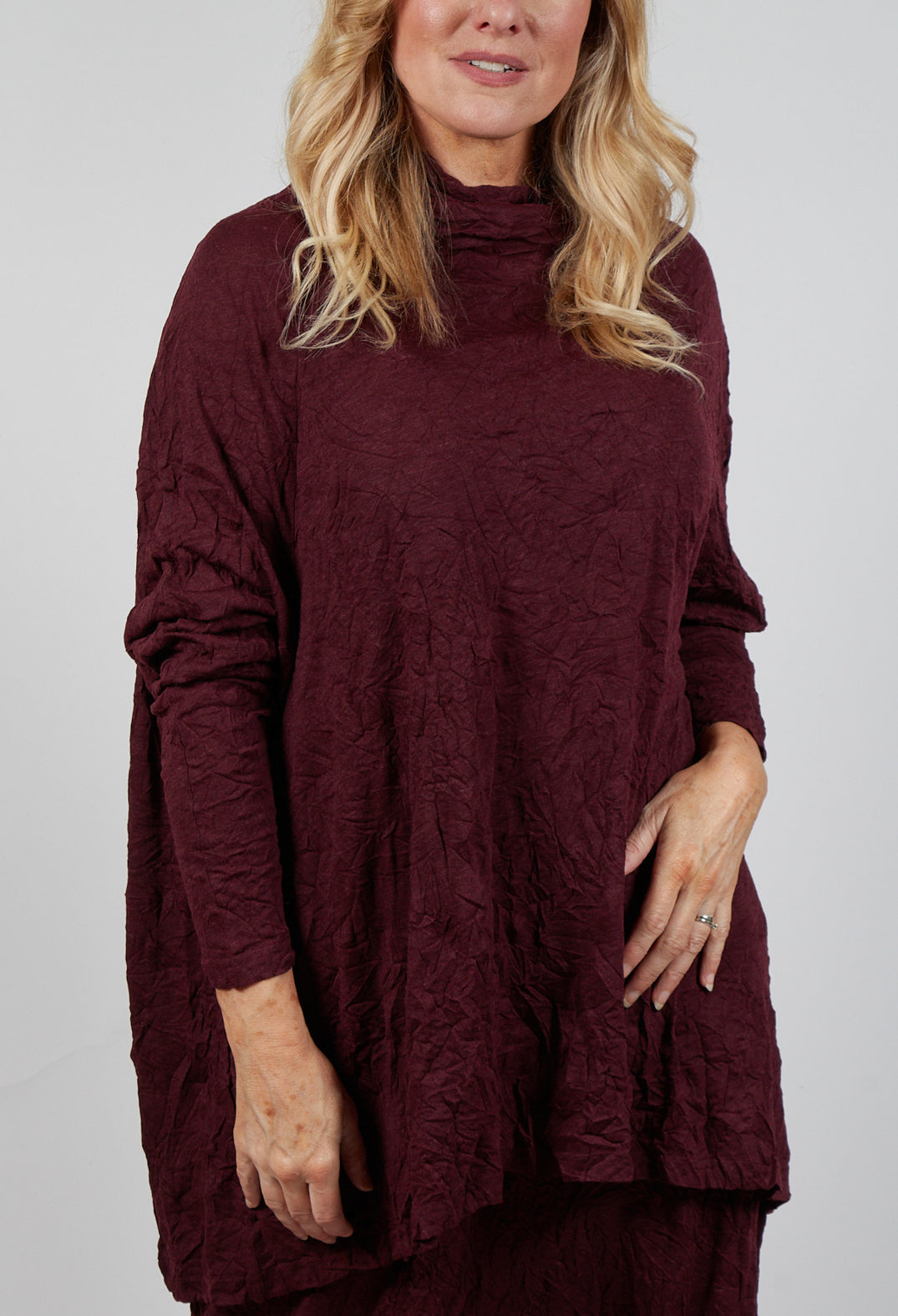 Asymmetric Crinkle Top in Merlot