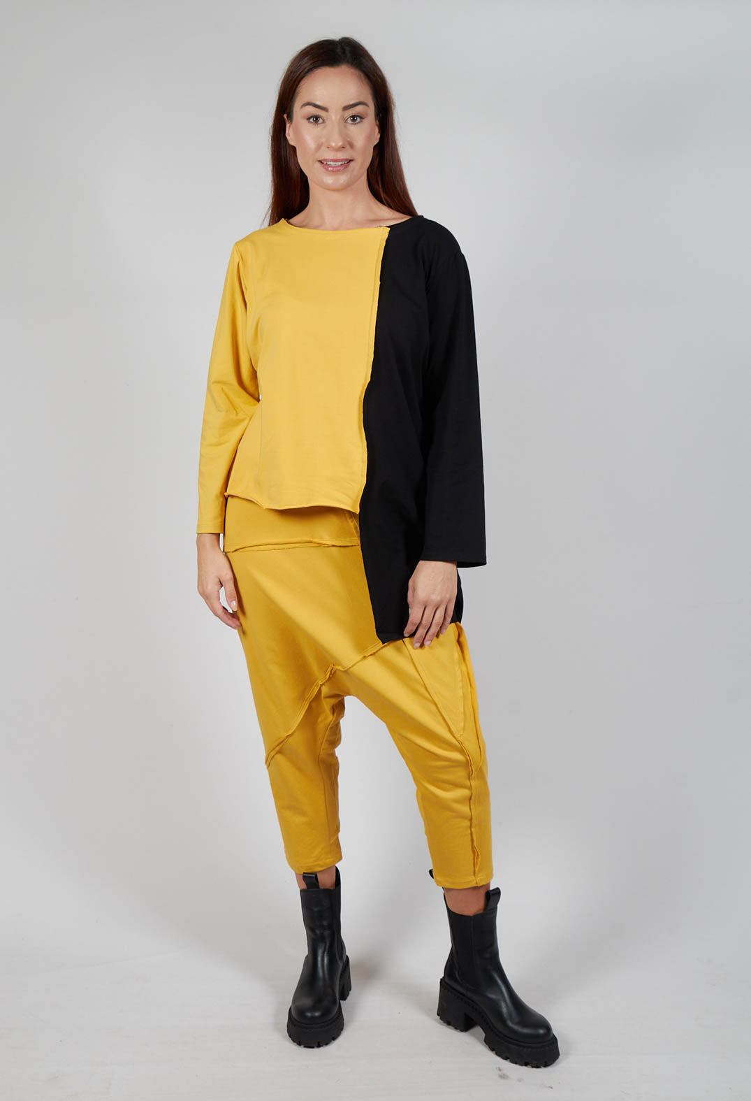 Asymmetric Jersey Top in Yellow and Black