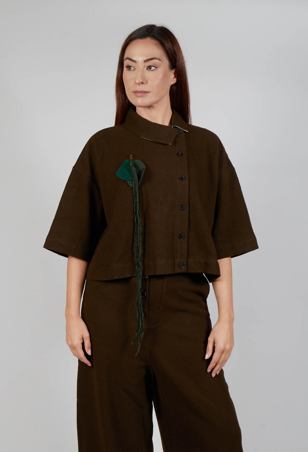 Asymmetric Point Collar Shirt in Brown