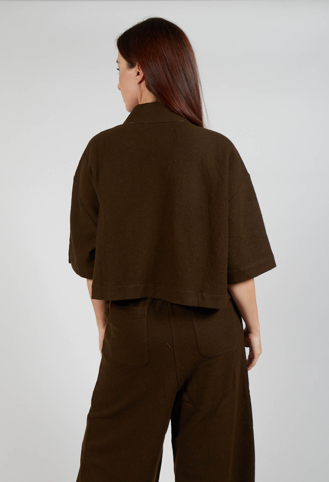 Asymmetric Point Collar Shirt in Brown