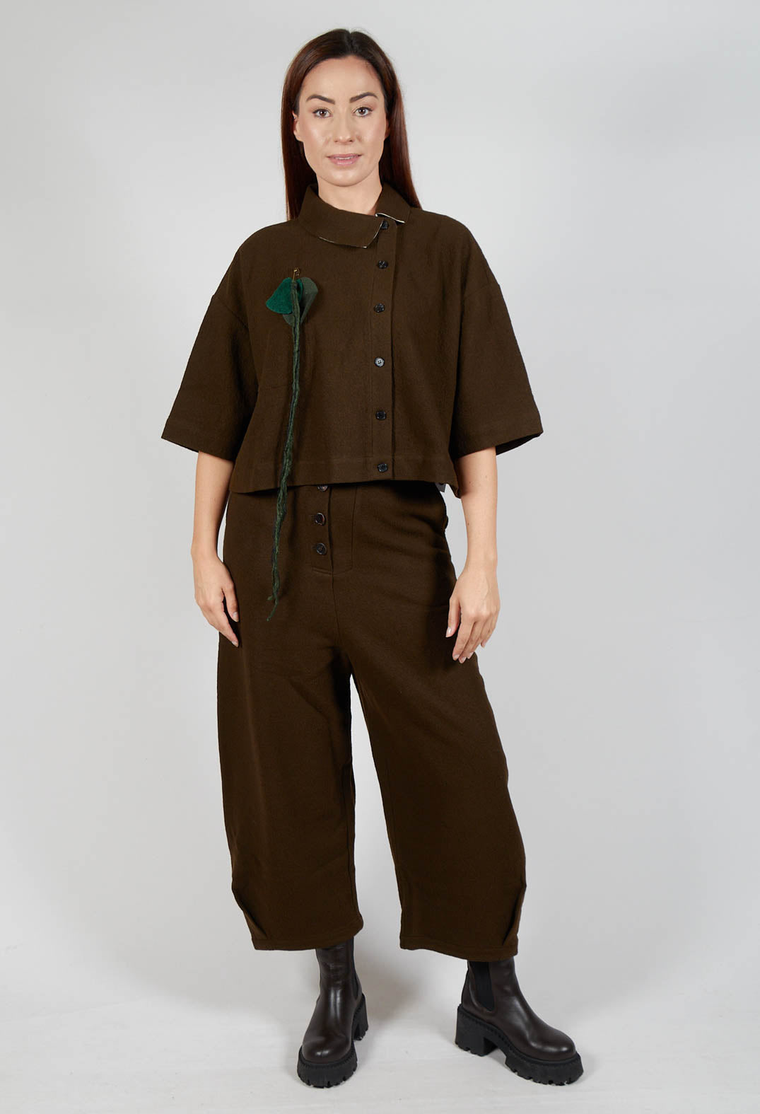 Asymmetric Point Collar Shirt in Brown